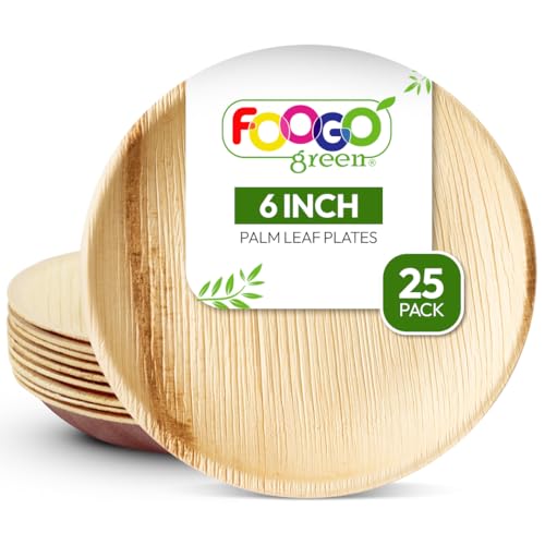FOOGO Green 25 Einweg-Palmblattteller, 6" (15 cm) Kleine Runde Dessertteller, Umweltfreundlich, Biologisch abbaubar, kompostierbare Teller, Wie Holzteller, Papierteller, für Heißes Essen von FOOGO Green