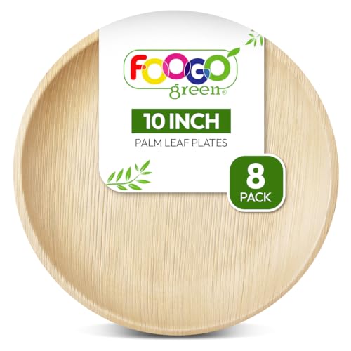 FOOGO Green 8 Einweg-Palmblattteller, 10" (25 cm) Groß, Umweltfreundlich, Biologisch abbaubar, kompostierbare Teller, Wie Holzteller, Papierteller, für Heißes Essen, Hochzeit, Picknick-Party-Teller von FOOGO Green