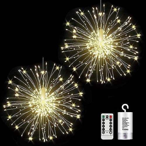 FOOING Led Lichter Feuerwerk 2 PACK 120LED Lichterkette Feuerwerk 8 Modi Haengend Feuerwerk Lichterketten mit Strom Lichterkette Außen Batterie Weihnachtsdeko Weihnachtsbeleuchtung Fenster Außen von FOOING