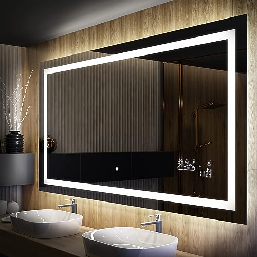 Badspiegel 110x50cm mit LED Beleuchtung - Wählen Sie Zubehör - Individuell Nach Maß - Beleuchtet Wandspiegel Lichtspiegel Badezimmerspiegel - LED Farbe zu Wählen Kaltweiß/Warmweiß L15 von FORAM