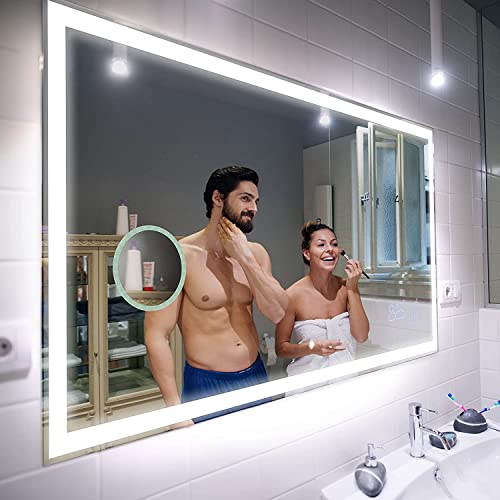 Badspiegel 120x70cm mit LED Beleuchtung - Wählen Sie Zubehör - Individuell Nach Maß - Beleuchtet Wandspiegel Lichtspiegel Badezimmerspiegel - LED Farbe zu Wählen Kaltweiß/Warmweiß L01 von FORAM