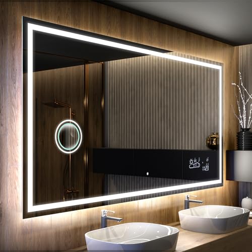 Badspiegel 160x70cm mit LED Beleuchtung - Wählen Sie Zubehör - Individuell Nach Maß - Beleuchtet Wandspiegel Lichtspiegel Badezimmerspiegel - LED Farbe zu Wählen Kaltweiß/Warmweiß L49 von FORAM