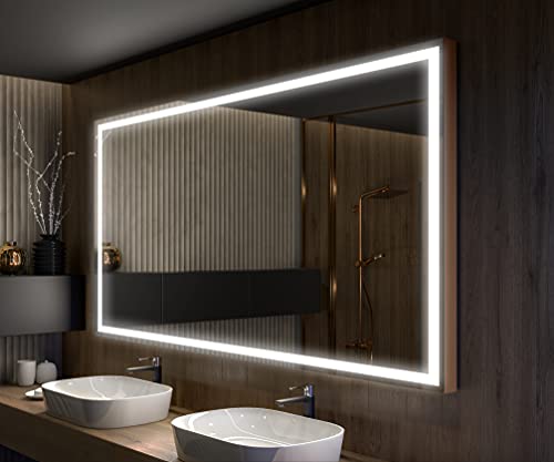 FORAM Badspiegel 160x70 cm mit LED Beleuchtung und Abdeckung- Wählen Sie Zubehör - Individuell Nach Maß - Beleuchtet Wandspiegel Lichtspiegel Badezimmerspiegel - LED Farbe zu Wählen L49 von FORAM