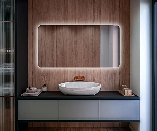 FORAM Badspiegel 90x80 cm mit LED Beleuchtung - Individuell Nach Maß - Beleuchtet Wandspiegel Lichtspiegel Badezimmerspiegel - LED Farbe und Touch Schalter - T105 von FORAM