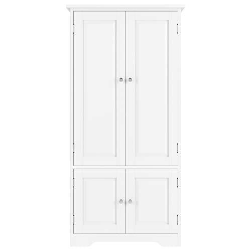 FOREHILL Hochschrank Badschrank, Küchenschrank weiß Wohnzimmerschrank Mehrzweckschrank mit 4 Türen und Verstellbarer Ablage 59x32x123cm von FOREHILL