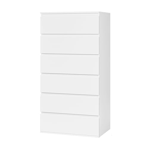 FOREHILL Kommode weiß mit 6 Schubladen, Sideboard hoch Schubladenschrank für Schlafzimmer Flur Wohnzimmer 60x40x119cm von FOREHILL