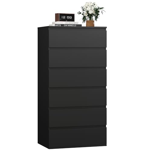 FOREHILL Kommode schwarz mit 6 Schubladen, Sideboard hoch Schubladenschrank für Schlafzimmer Flur Wohnzimmer 60x40x119cm von FOREHILL