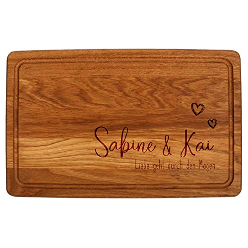 FORYOU24 Holz Schneidebrett dunkel mit Gravur Motiv 10 - personalisiert mit Wunsch-Namen Küchenbrett graviert als Geschenkidee zur Hochzeit von FORYOU24