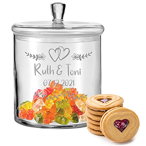 FORYOU24 Leonardo Keksglas mit Gravur - Keksdose Bonbonglas mit Deckel - Vorratsdose Love personalisiert mit Namen & Datum - Geschenk für Paare, zur Hochzeit als Geldgeschenk von FORYOU24