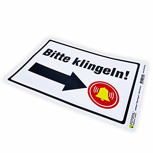 Aufkleber "Bitte klingeln - Pfeil rechts" - Hinweisaufkleber für den Innen- und Außenbereich - Folie selbstklebend (BITTE KLINGELN_29x20cm_Style6) von FOTOFOL