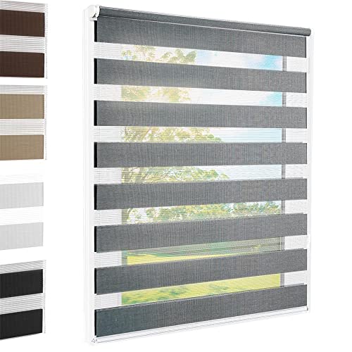 Doppelrollo Klemmfix Grau 70x140 cm Duo Rollo Fensterrollo für Fenster/Türen Gardine Klemmrollo ohne Bohren Seitenzugrollo Sichtschutz Sonnenschutzrollo Zebrarollo von FOXX