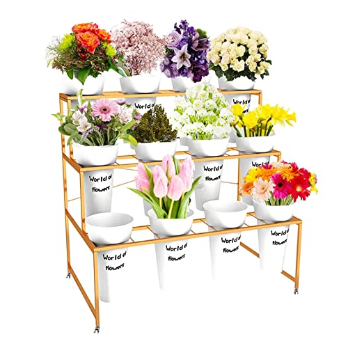 FPIGSHS Blumenständer mit Eimern - 3 Etagen mit 12 Eimern, Pflanzenständer, mobiler Blumenständer mit Rädern, für Innen- und Außenbereich, Garten, Wohnzimmer, Florist (C) von FPIGSHS