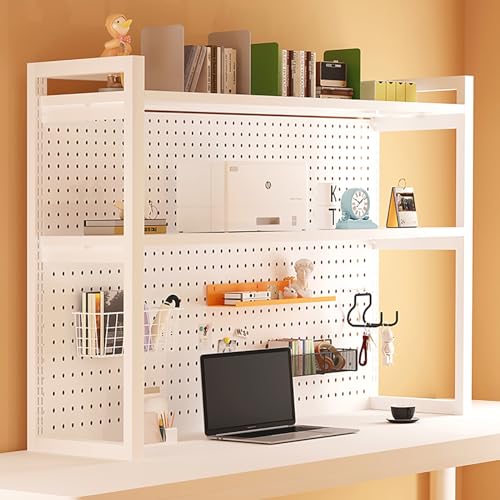 FQWYNMZ 2/3/4-stufiges Schreibtisch-Bücherregal, Schreibtischregal Aus Metall, Höhenverstellbar, Mehrzweck-Bücherregal mit Arbeitsplatte und DIY-Lochrückwand, für Heimbürobedarf (Color : White - 2 la von FQWYNMZ