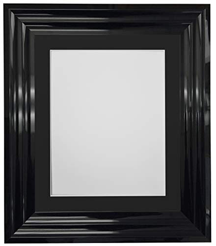 FRAMES BY POST Firenza Bilderrahmen, Hochglanz, Schwarz, Kunststoffglas, mit schwarzem Passepartout, A3, für Bildgröße A4 von FRAMES BY POST