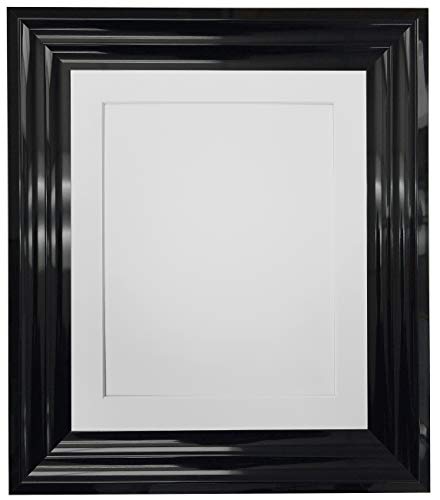 FRAMES BY POST Firenza Hochglanz-Bilderrahmen, Kunststoffglas, mit weißem Passepartout, 76,2 x 61 cm, für Bildgröße 61 x 45,7 cm, Schwarz von FRAMES BY POST