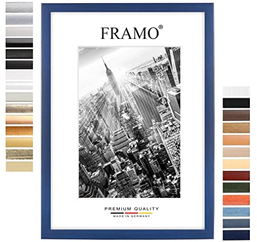 FRAMO35 19x24 Bilderrahmen (Dunkelblau), 35 mm breiter MDF Holzrahmen inkl. bruchsicherer und entspiegelter Anti-Reflex Kunstglasscheibe, Stabiler Rückwand, Biegestiften und Aufhängern von FRAMO