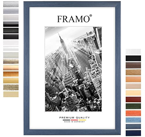 FRAMO35 29x43 Bilderrahmen (Schieferblau), 35 mm breiter MDF Holzrahmen inkl. bruchsicherer und entspiegelter Anti-Reflex Kunstglasscheibe, Stabiler Rückwand, Biegestiften und Aufhängern von FRAMO