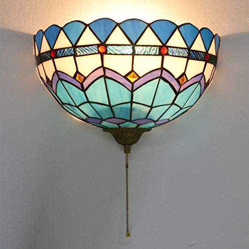 FREEDL Wandleuchte Tiffany Retro mit Schalter, Wandlampe Glas Antik Retro Schlafzimmer mit E27 Steckdose, Wand Licht Restaurant Vintage Malerei Lampenschirm, Küche Flur Badezimmer Wandlicht,D von FREEDL