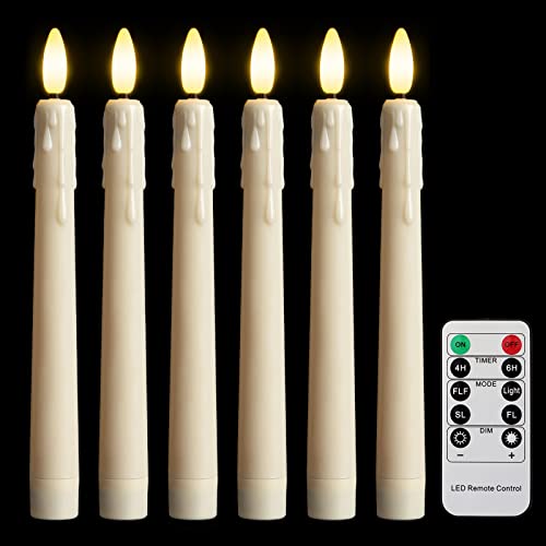 FREEPOWER 6er LED Stabkerzen mit Fernbedienung Timer Flackern, Tropfwachs-Design, Flammenlose Tafelkerzen Batteriebetrieben Warmweiß Dimmbar, Deko für Familie Festival Weihnachten（2 x 21cm） von FREEPOWER