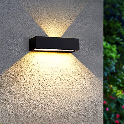 FREEUP Solar LED Wandleuchte Up & Down Solarlampen für Außen, 4400 mAh Solar Außenwandleuchten mit dämmerungssensor, 18 LED außenleuchte aus Aluminium & Glas,Wasserdicht, für Garten Outdoor von FREEUP