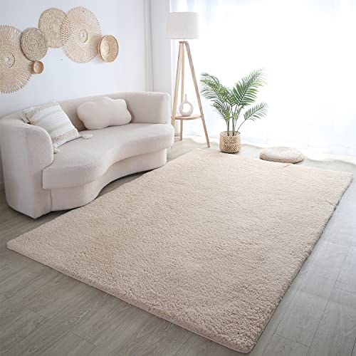 FREOSEN Wohnzimmerteppich, Shaggy, 140 x 200 cm, Dunkelgelb, Beige, Bettvorleger, weicher Langflor, für Wohnzimmer, Schlafzimmer, Sofa von FREOSEN