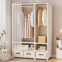 Schlafzimmer-Aufbewahrungsschrank, 168,5 x 109 x 45 cm, in Weiß, Kleiderschrank, Kleiderschrank mit 3 Stoffschubladen von FREOSEN