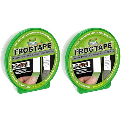 FROGTAPE Abklebeband – Malerkreppband mit Paint-Block Technologie – Kreppband für saubere Kanten beim Streichen & Lackieren – 36mm x 41m (Packung mit 2) von FROGTAPE