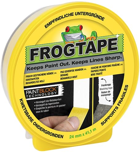 FrogTape Abklebeband Gelb 24 mm x 41 m - Malerkrepp mit Paint-Block Technologie - Kreppband für Glatte & Empfindliche Untergründe - für Saubere Kanten von FROGTAPE