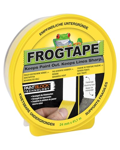 FrogTape Abklebeband Gelb 24 mm x 41 m - Malerkrepp mit Paint-Block Technologie - Kreppband für Glatte & Empfindliche Untergründe - für Saubere Kanten von FROGTAPE