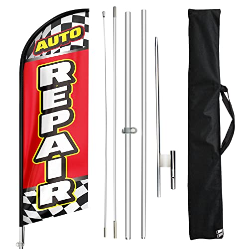 FSFLAG Auto Repair Feather Flags, Auto Repair Flags Pole Kit and Ground Stake, 11 Ft Auto Repair Shop Swooper Flag Advertising Feather Sign for Auto Repair Business von FSFLAG