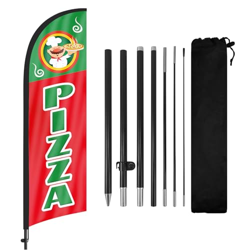 FSFLAG Pizza Feder Flagge mit Fahnenmast Kit und Erdspieß, 2,5 m Pizza Windless Flag Banner Schild Business für Outdoor Werbung von FSFLAG