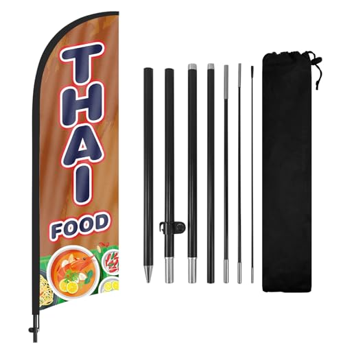 FSFLAG Swooper Flaggen- und Mast-Set, Thailändische Lebensmittelflaggen für Unternehmen, 2,5 m Federflagge für thailändische Lebensmittel, Werbung, Federbanner, Schilder mit Fahnenmast-Kit und von FSFLAG
