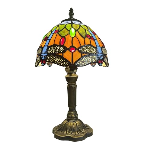 FUMAT Tiffany Tischlampe, Retro Deko Lampe Tischleuchte Nachttischlampe, Bunte Glas Lampenschirm, Mit E27 LED Glühbirne, für Schlafzimmer Wohnzimmer von FUMAT