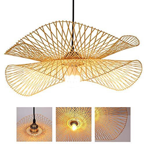 E27 Pendelleuchte Esszimmer Hängelampe Bambus Handgewebte Natürlicher Rattan Pendellampe Deckenlamp Kreative Handmade Lampenschirm Kronleuchter Für Restaurant Schlafzimmer Küche Korridor Büro,45cm von FUMIMID