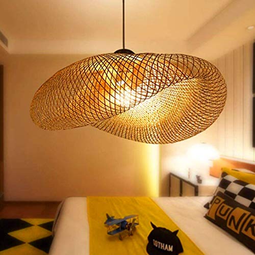 FUMIMID Retro Hängelampe Bambus Pendelleuchte E27 Holz Deckenleuchte Handgewebte Rattan Lampenschirm Runde Kronleuchter Wohnzimmer Schlafzimmer Büro Hängeleuchte Esstischlampe,80cm von FUMIMID