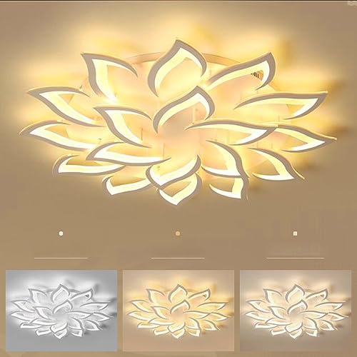 FUMIMID Deckenlampe Dimmbare LED Deckenleuchte Wohnzimmerlampe Kreative Blumenform Acryl Kronleuchter Blütenblatt Deckenlicht Schlafzimmer Kinderzimmer Esszimmerlampe Mit Fernbedienung,18 heads von FUMIMID