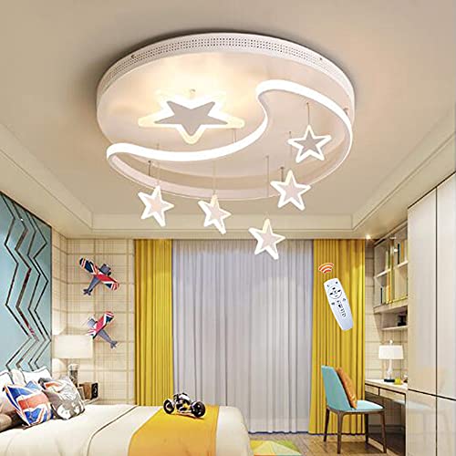 FUMIMID Kinderlampe LED Deckenleuchte Dimmbar Mit Fernbedienung Sterne Mond Hangend Deckenlampe Moderne Mädchen Jungen Schlafzimmerlampe Babyzimmer Kinderzimmer Wohnzimmer Kronleuchter,Weiß,42cm von FUMIMID