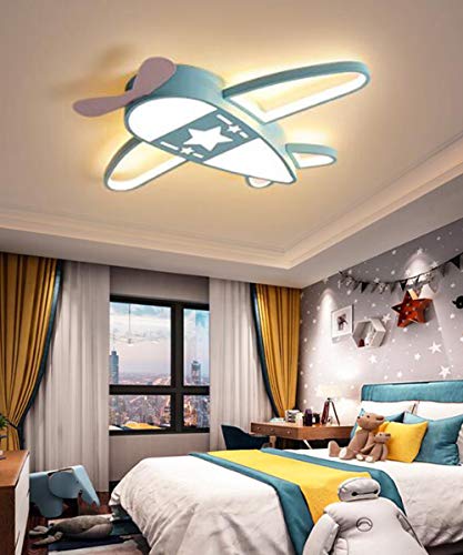 Flugzeug Rakete Deckenleuchte Sterne Kinderleuchten Acryl Deckenlampe Beleuchtung Ultradünn LED Dimmbare Energiesparende Lampe Babyzimmer Schlafzimmer Wohnzimmer Kinderzimmer Cartoon Lichter,Blau,59cm von FUMIMID