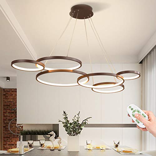 LED Pendelleuchte 6 Ringe Esszimmer Hängelampe Modern Esstisch Hängeleuchte Dimmbar Pendellampe Mit Fernbedienung Höhenverstellbar Deckenlampe Schlafzimmer Wohnzimmer Kronleuchter Retro Desgin von FUMIMID