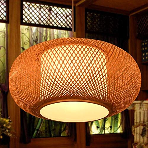 Pendelleuchte Natürlichen Bambus Rattan Handgewebten Kronleuchter Retro E27 Bambus Hängelampe Höhe Verstellbar Vintage Loft Hängeleuchten Beleuchtung Restaurant Wohnzimmer Café Pendellampe,60CM von FUMIMID