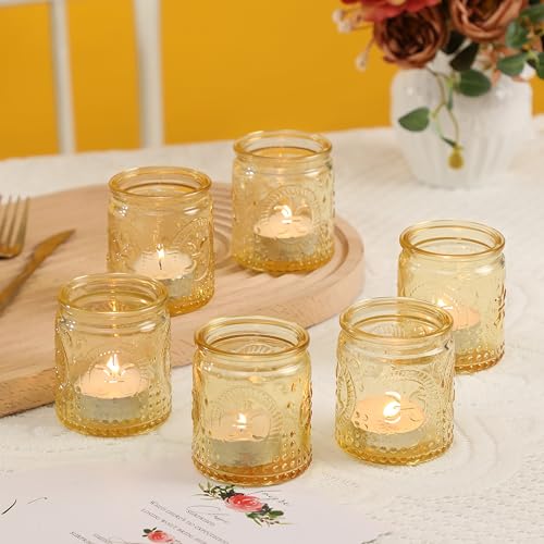 12 Stück Glas Teelichtgläser Votivkerzenhalter, Teelicht Kerzenhalter für Tisch-Mittelstück, Glas Kerzenhalter Hochzeit Mittelstücke Weihnachten Mittelstücke für Tisch Home Decor Gold von FUND AMLIGHT