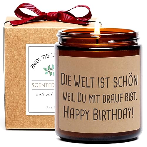 Happy Birthday Kerze als Geschenk für Geschenkidee für Frauen, Duftende Sojakerzen für Zuhause, Birthday Geschenk Idee für beste, Freundin, Freund, Mama, Papa, Kollegen, Schwester braun von FUND AMLIGHT