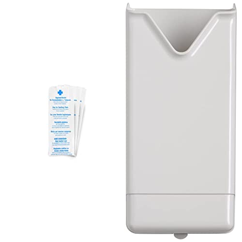 Funny Papier Hygienebeutel, weiß, zu 100 Stück gefädelt, 10er Pack & AG-531 Hygienebeutel-Spender, weiß, 130 x 290 x 55 mm von Funny