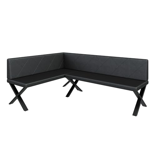 Eckbank Akiko Metal X - Eckbankgruppe für Ihrem Esszimmer, Küche modern, Sitzecke, Essecke. Perfekt für Küche, Büro und Rezeption. Solide und Starke Verarbeitung. (142x196-Links-Soft11) von FURNISTAR