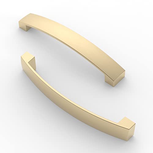 FURNIWARE 10 Stück Möbelgriff, Bohrlochabstand 128mm Stangengriff, Cabinet Arch Pull Küchengriff, für Küchenschranktür, Schlafzimmer Kommode Schublade, Badezimmer, Messing von FURNIWARE