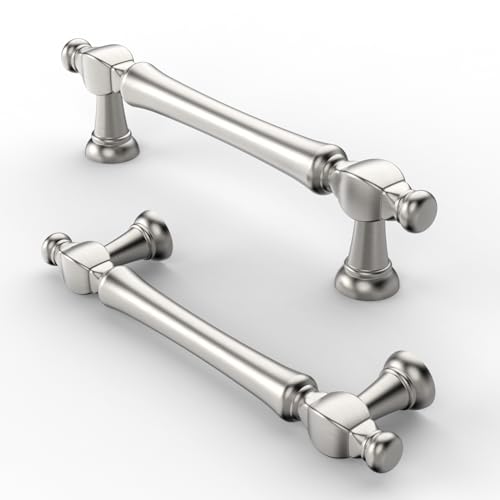 FURNIWARE 10 Stück Schrankgriffe,Gebürstetes Satin-Nickel Möbelgriff 96 mm Bohrlochabstand Schubladengriff, Schubladengriffe für Türen, Küchen, Truhen, Kommoden, Schränke von FURNIWARE