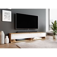Furnix - TV-Kommode Alyx 180 cm TV-Schrank mit LED-Beleuchtung Wotan Weiß glänzend von FURNIX