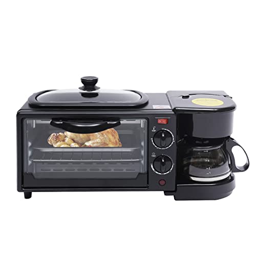 3in1 Mini Backofen Grillplatte Pizzaofen Frühstücksmaschine Toastofen Backofen mit Kaffee Maschine von FUROMG
