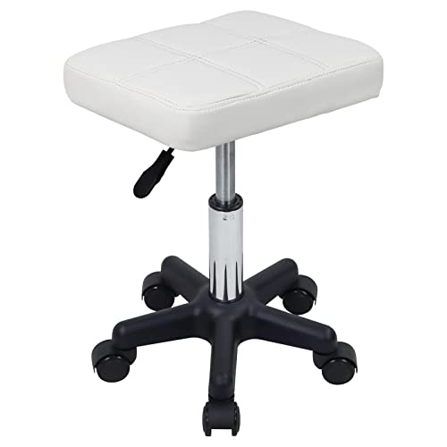 FURWOO Rechteck Rollhocker mit Rädern Höhenverstellbarer Drehhocker Stuhl für Spa Salon Massage Weiß von FURWOO
