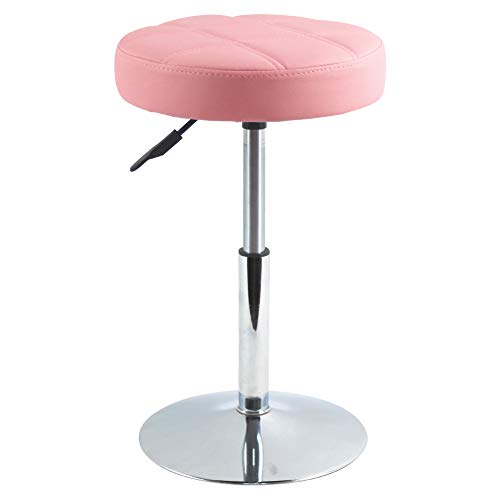 FURWOO Schemel Kunstleder Drehstuhl runder Tisch und Hocker ohne Rückenlehne verdicktes Gitterkissen Homebar Friseursalon (rosa) von FURWOO
